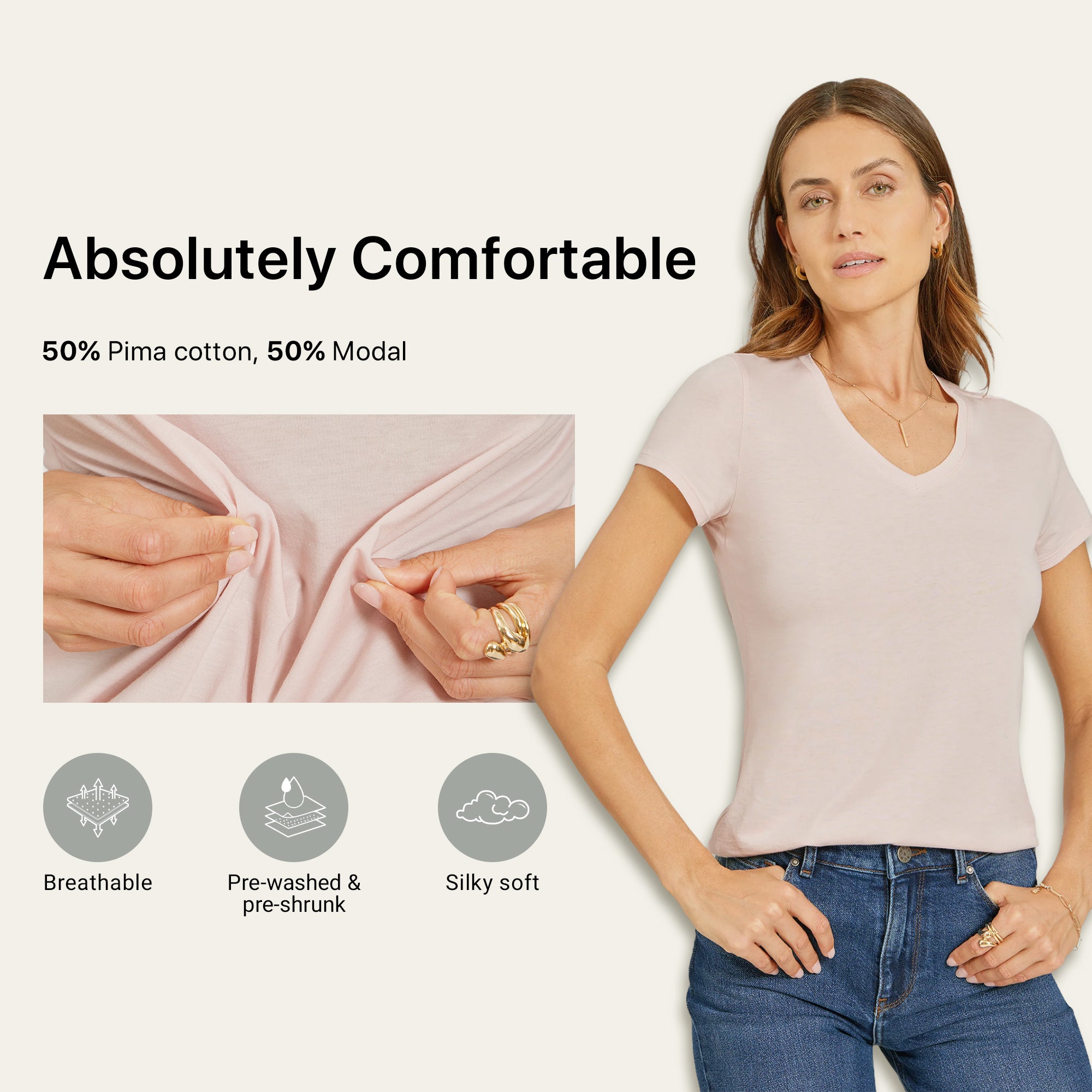 Women wearing White Mott&Bow | Fitted V-Neck Marcy Tee tt tees