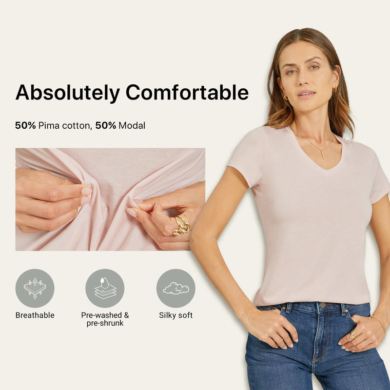 Women wearing White Mott&Bow | Fitted V-Neck Marcy Tee tt tees