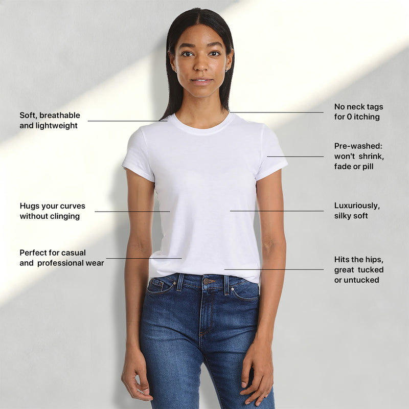 Women wearing White Mott&Bow | Fitted Crew Marcy Tee tt tees