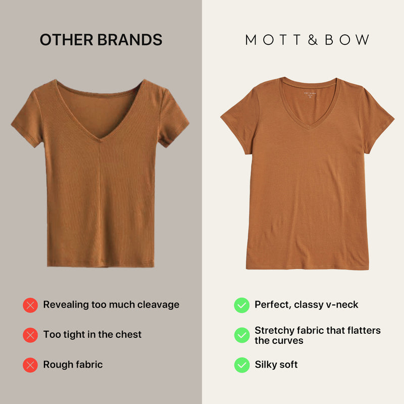 Women wearing White Mott&Bow | Fitted V-Neck Marcy Tee tt tees