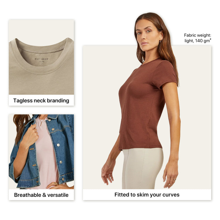 Women wearing White Mott&Bow | Fitted Crew Marcy Tee tt