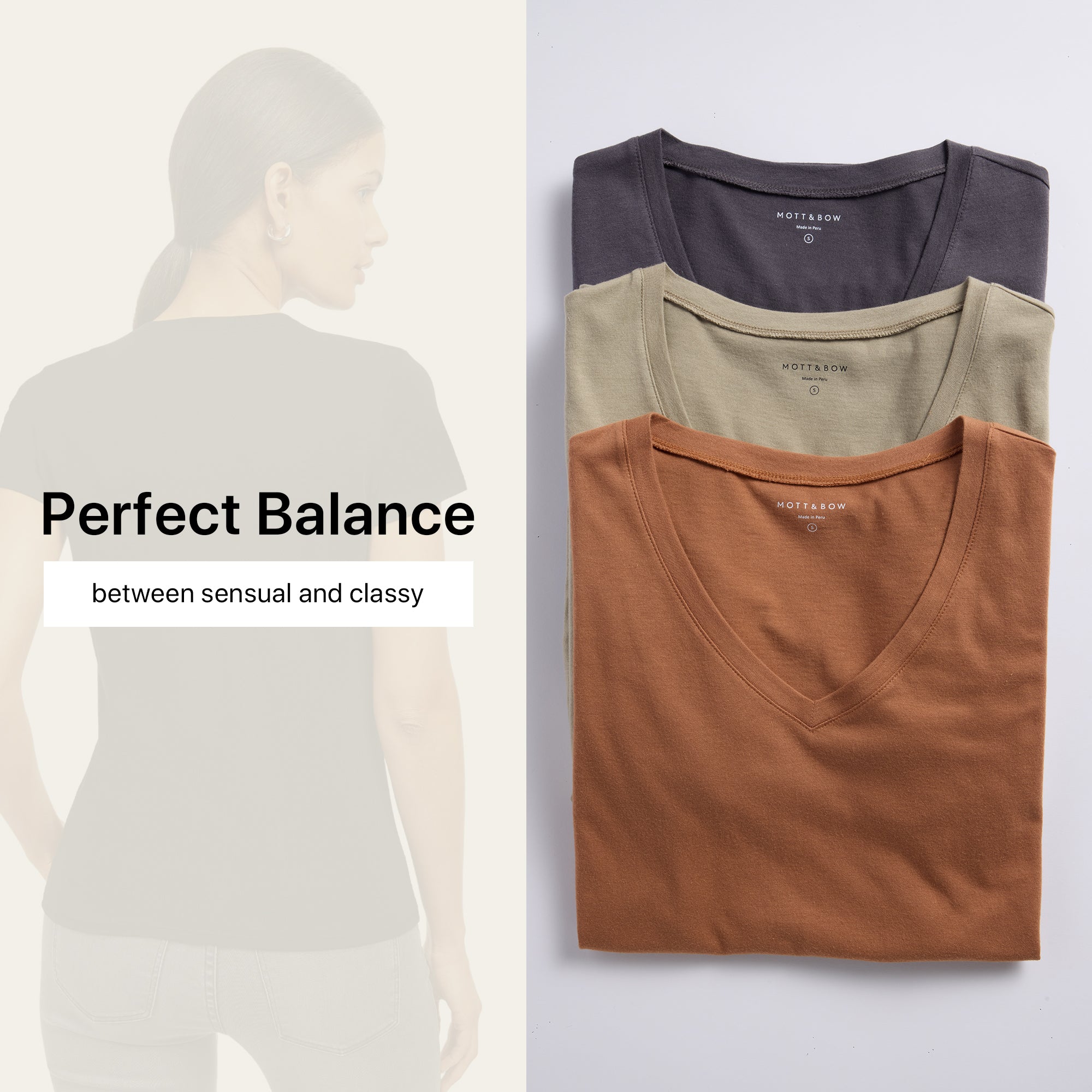 Women wearing White Mott&Bow | Fitted V-Neck Marcy Tee tt tees