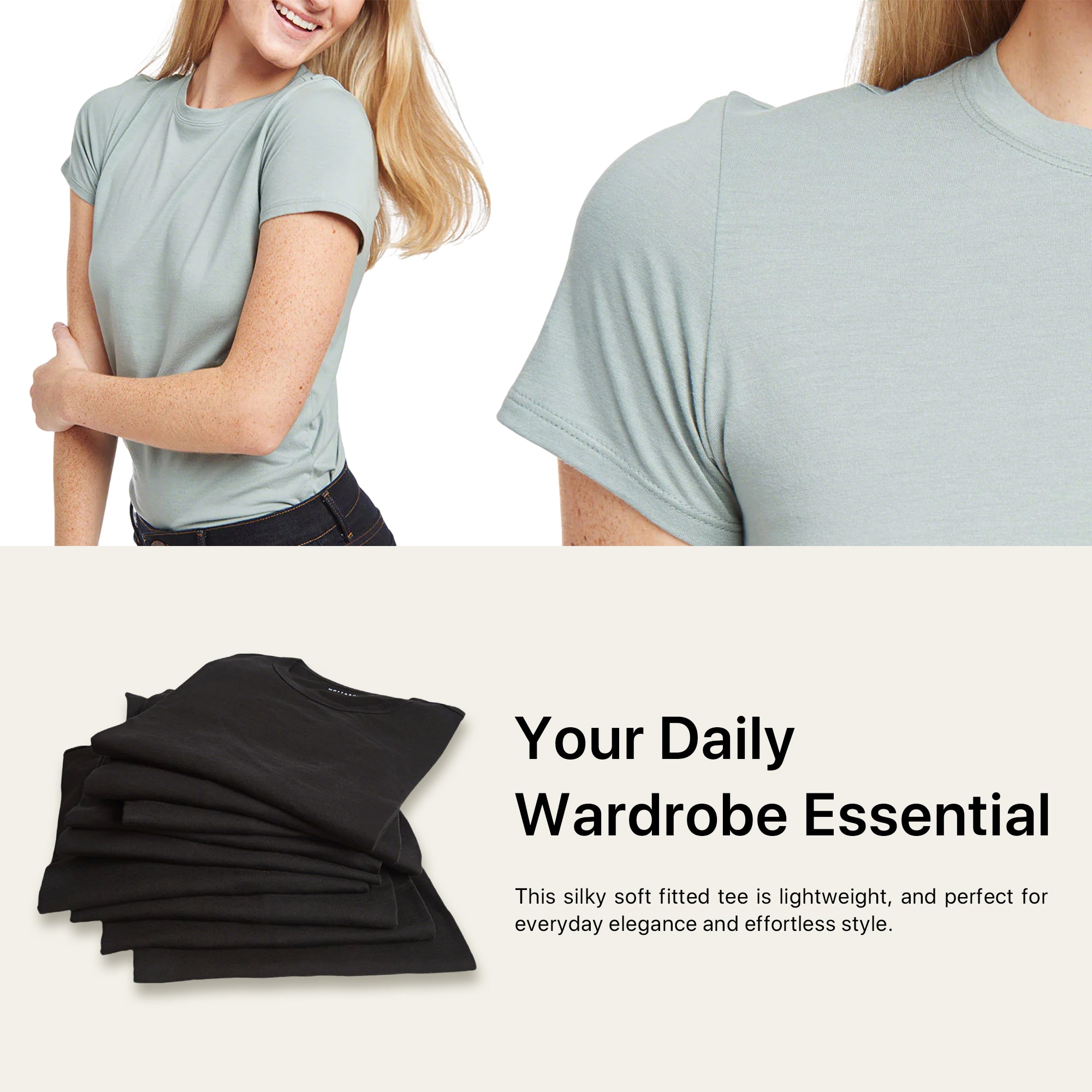 Women wearing White Mott&Bow | Fitted Crew Marcy Tee tt tees