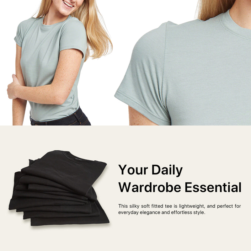 Women wearing White Mott&Bow | Fitted Crew Marcy Tee tt tees