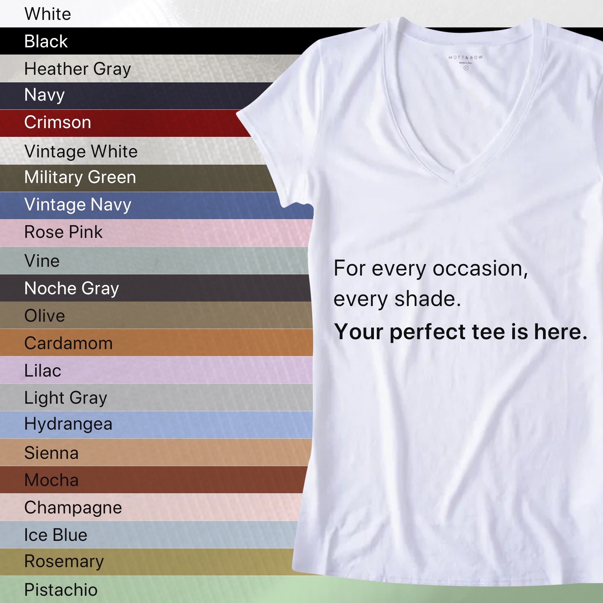 Women wearing White Mott&Bow | Fitted V-Neck Marcy Tee tt tees