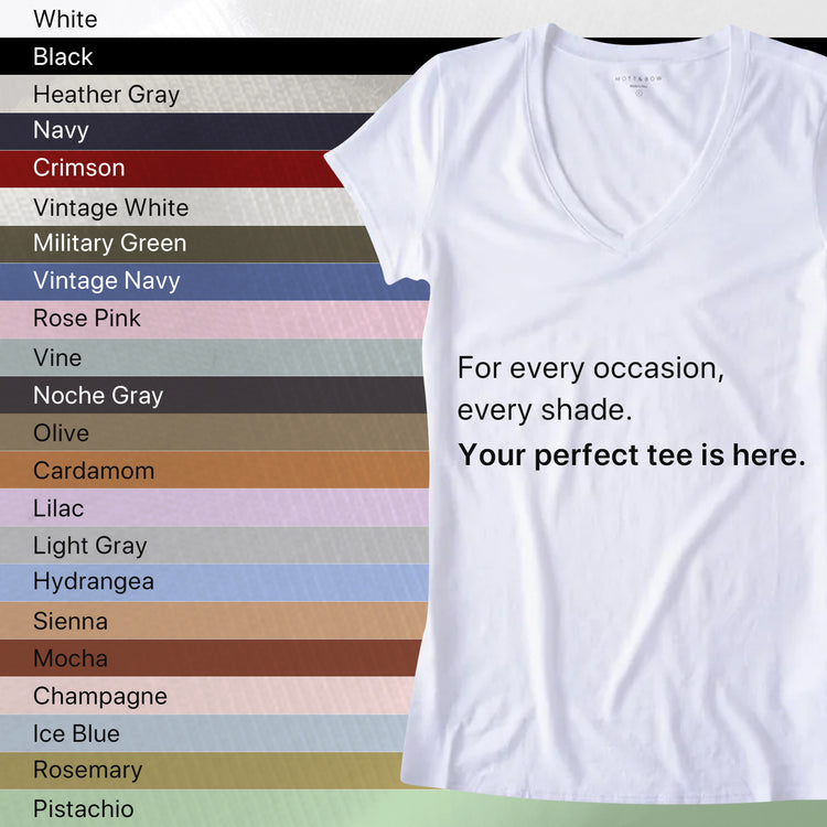 Women wearing White Mott&Bow | Fitted V-Neck Marcy Tee tt