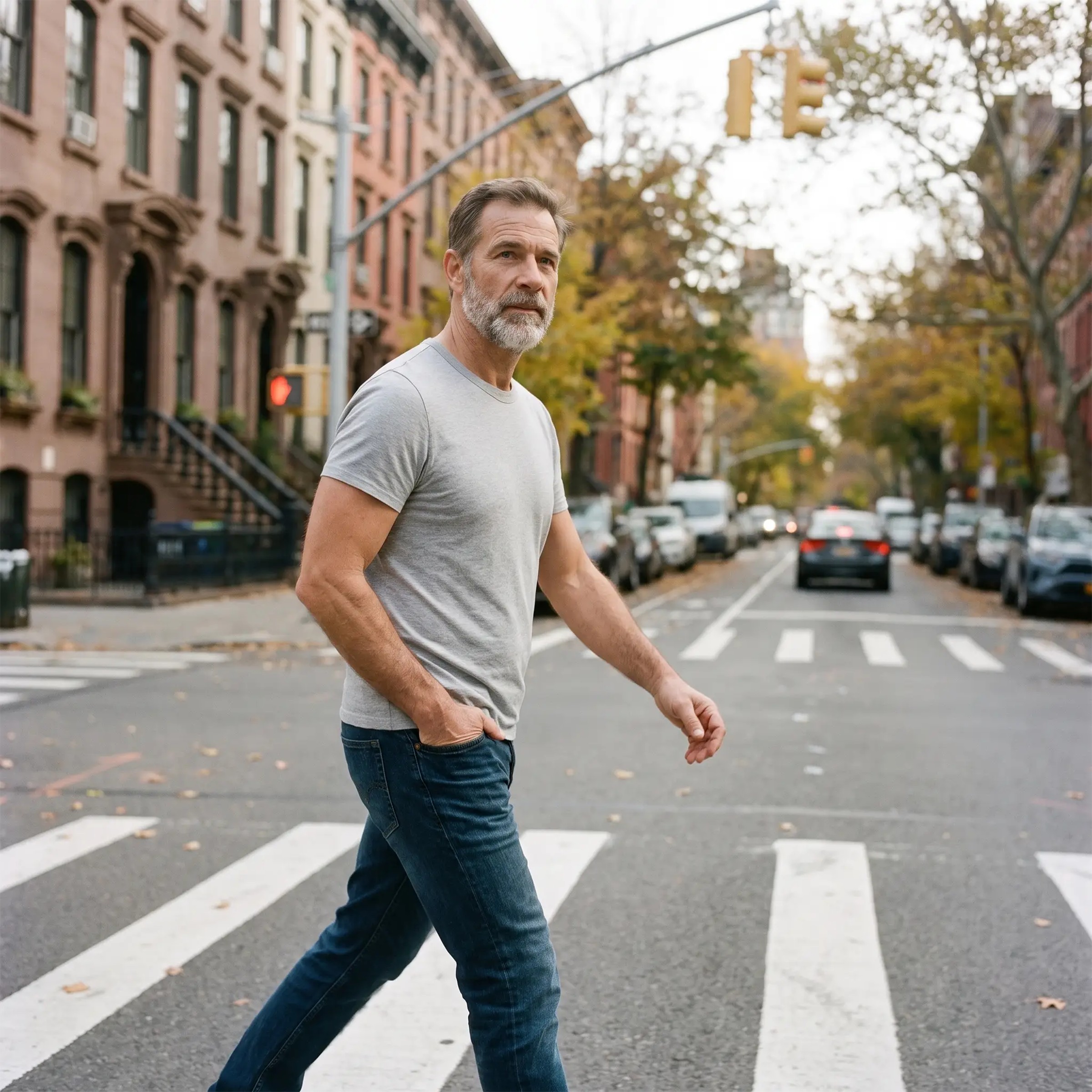 Men wearing Gris jaspeado Classic Crew Driggs Tee