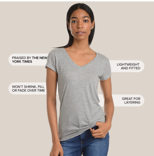 Fitted V-Neck Marcy Tee Gris jaspeado V-Neck tees