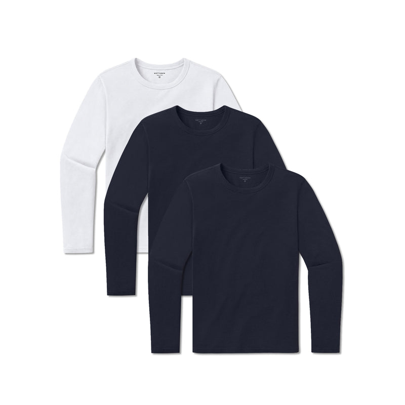 Men wearing Navy/Navy/White Long Sleeve Crew Tee Driggs 3-Pack tees