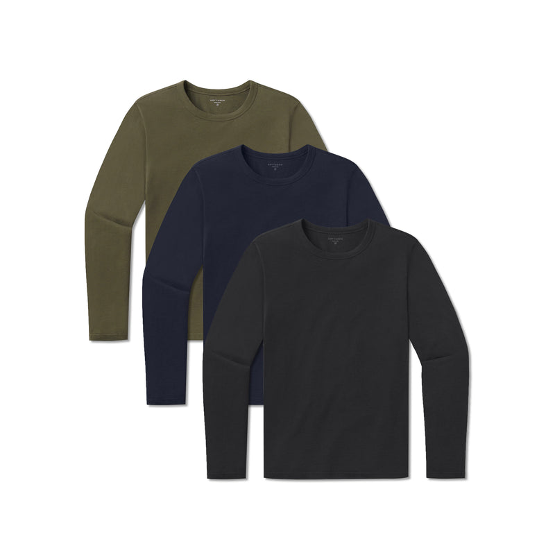 Men wearing Navy/Black/Dark Moss Long Sleeve Crew Tee Driggs 3-Pack tees