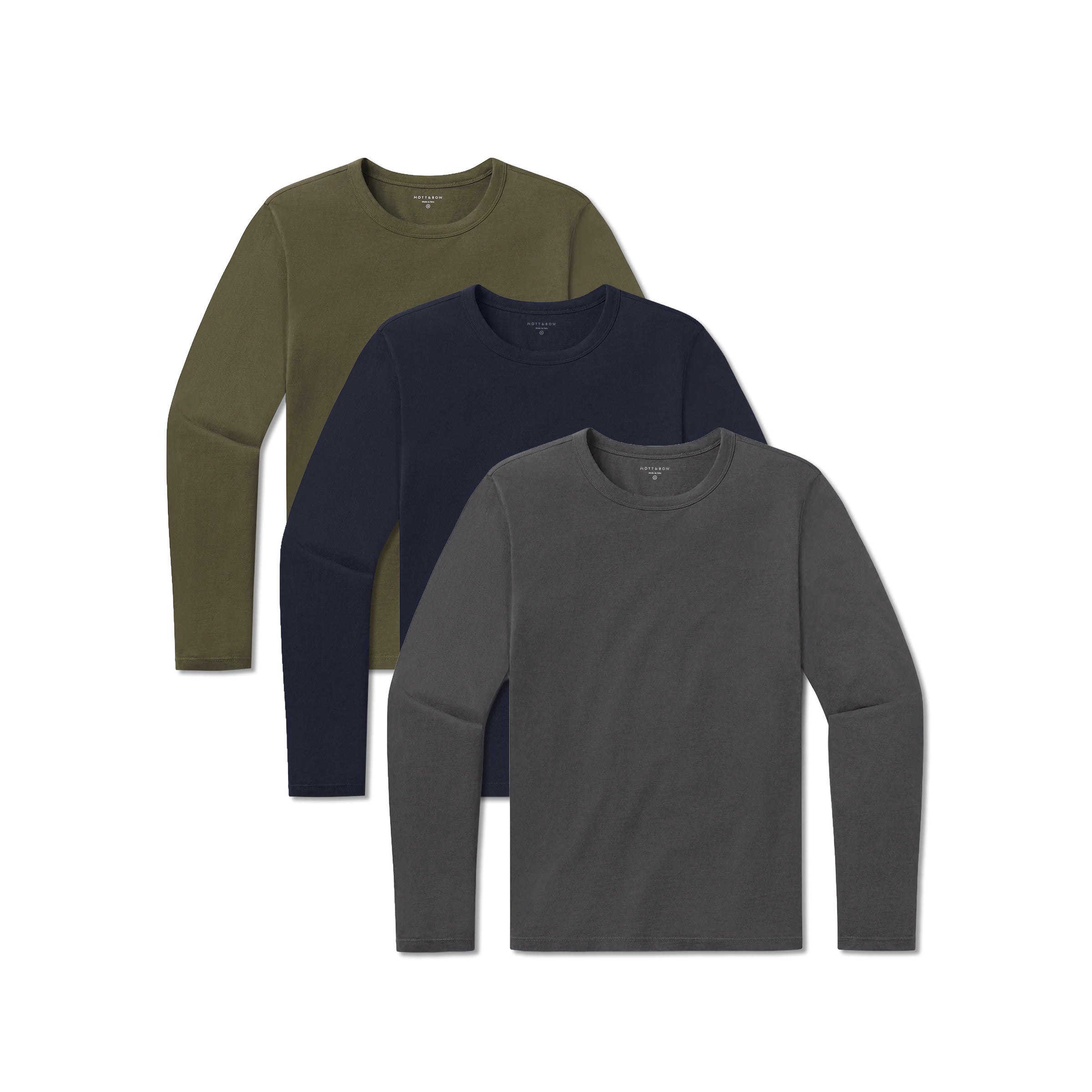 Men wearing Navy/Dark Moss/Dark Gray Long Sleeve Crew Tee Driggs 3-Pack tees