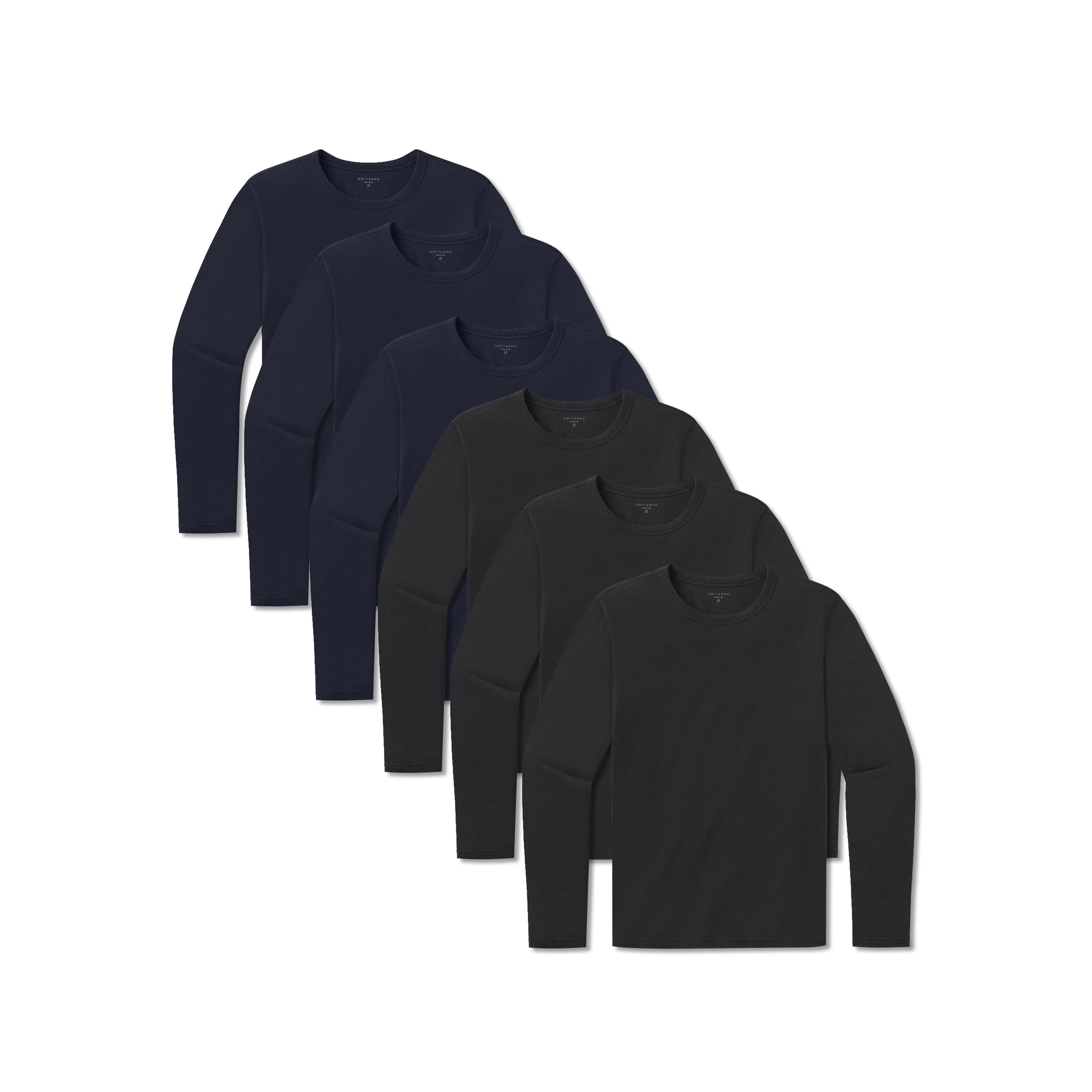 Men wearing Navy/Black Long Sleeve Crew Tee Driggs 6-Pack tees