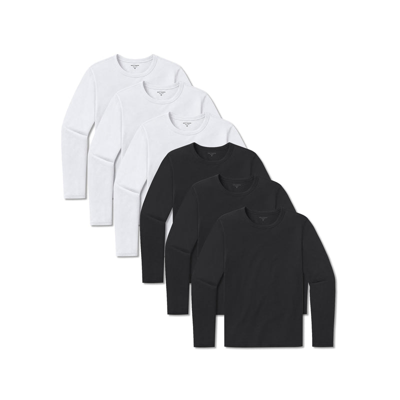 Men wearing White/Black Long Sleeve Crew Tee Driggs 6-Pack tees