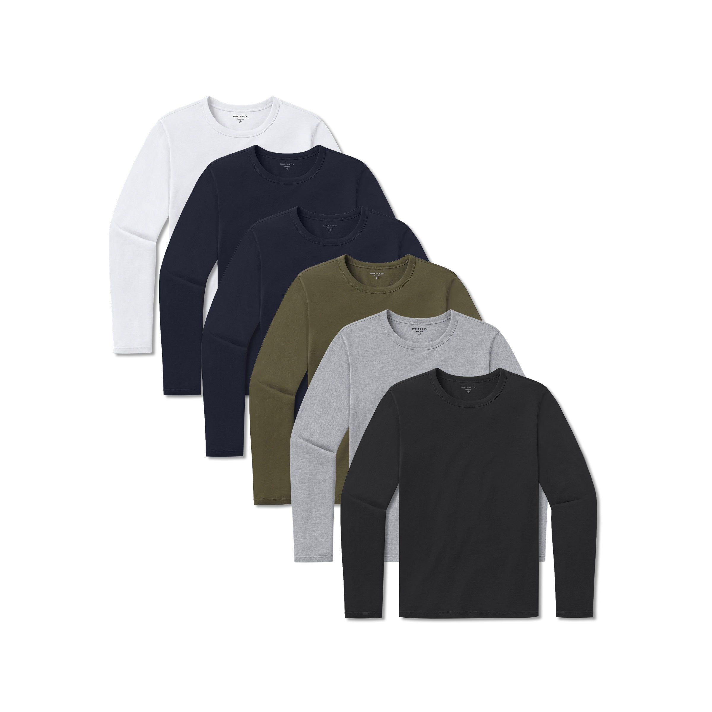 Men wearing Black/Navy/Navy/Dark Moss/Heather Gray/White Long Sleeve Crew Tee Driggs 6-Pack tees