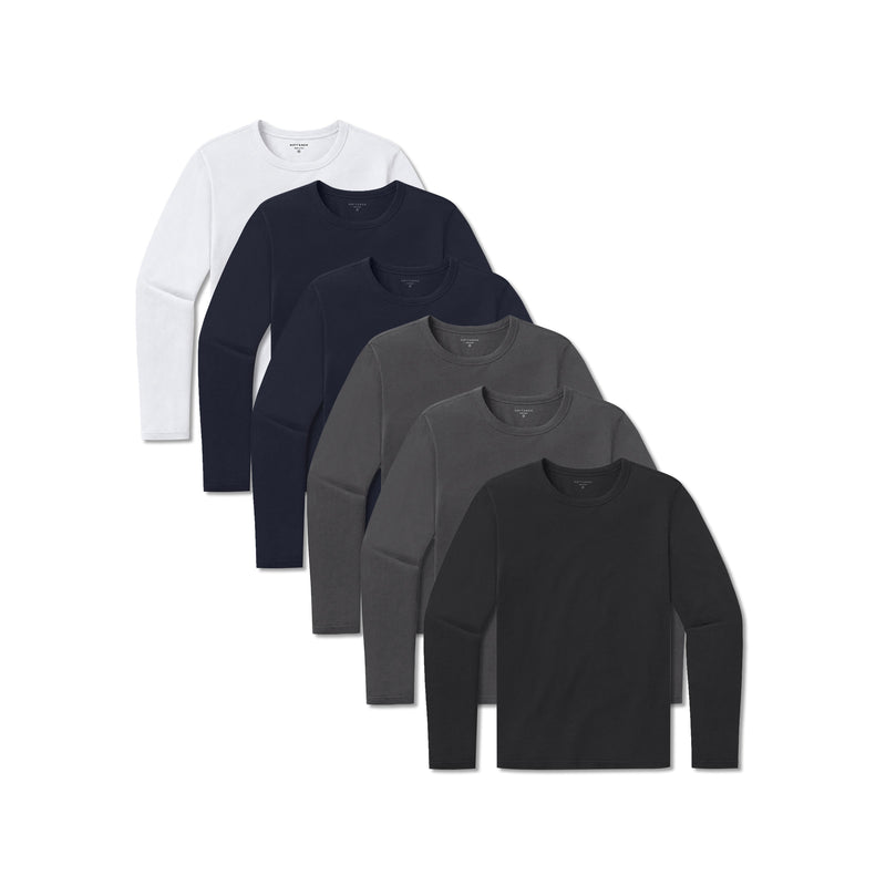 Men wearing White/Black/Navy/Navy/Dark Gray/Dark Gray Long Sleeve Crew Tee Driggs 6-Pack tees