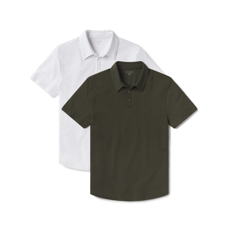 Men wearing Forest Green/White Luxe Performance Polo 2-Pack