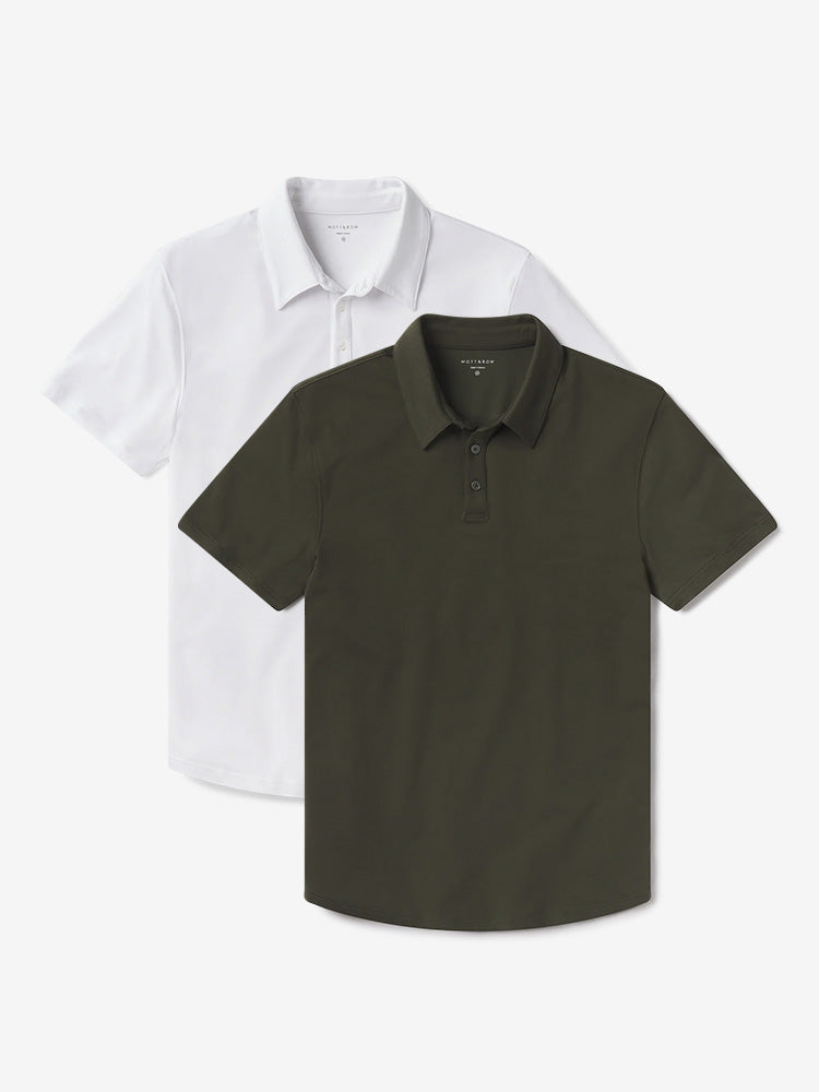 Men wearing Forest Green/White Luxe Performance Polo 2-Pack