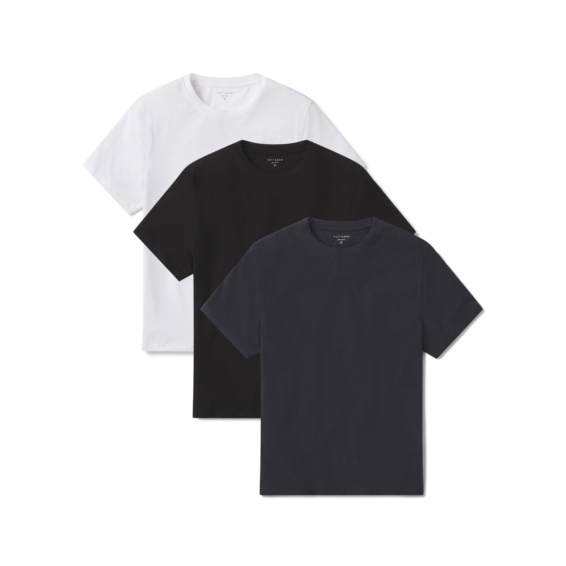 Men wearing Black/Navy/White Luxe Stretch Tee 3-Pack tees
