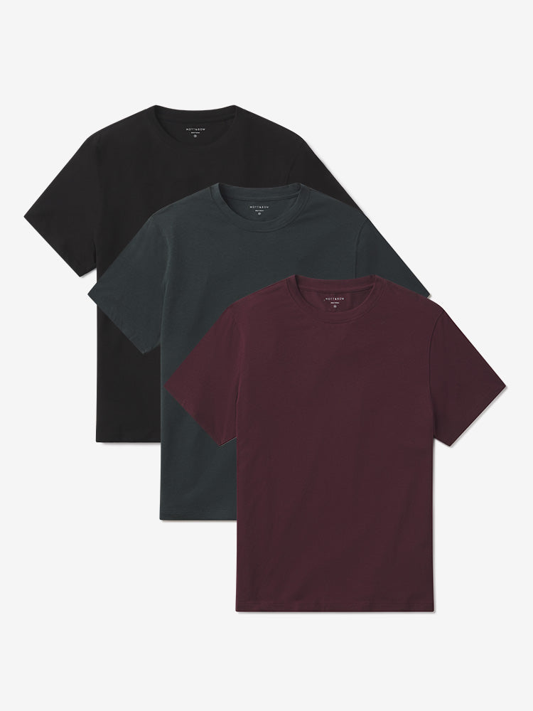 Men wearing Black/Maroon/Pine Luxe Stretch Tee 3-Pack