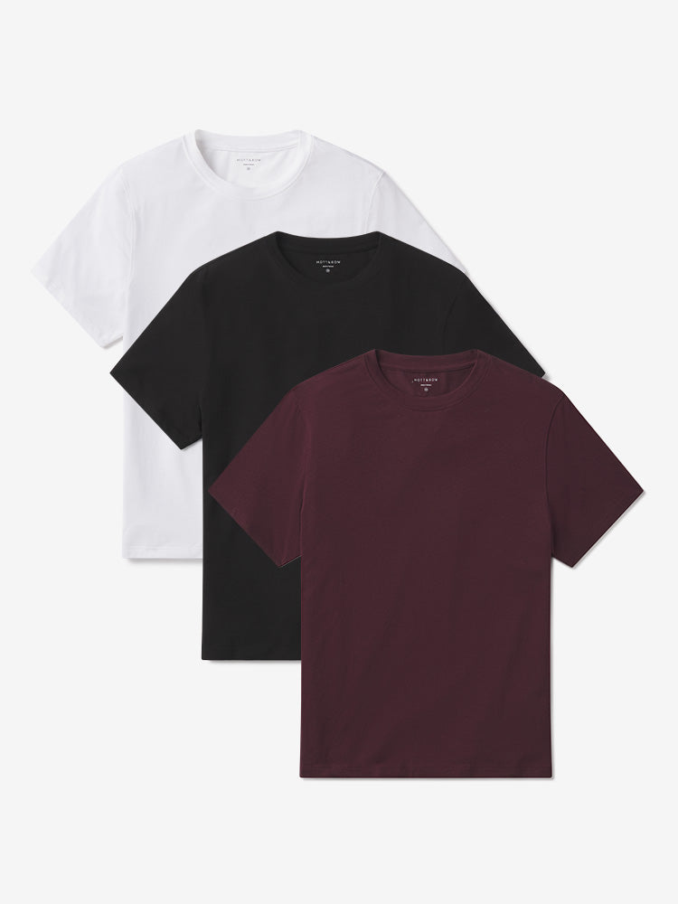 Men wearing Black/White/Maroon Luxe Stretch Tee 3-Pack