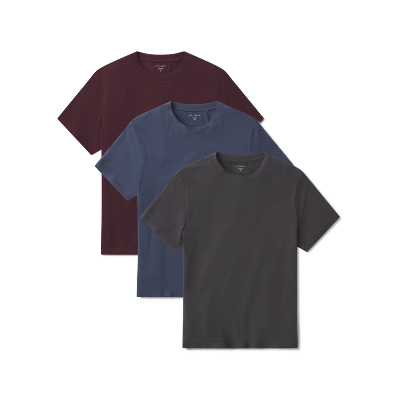Men wearing Dark Gray/Graphite Blue/Maroon Luxe Stretch Tee 3-Pack tees