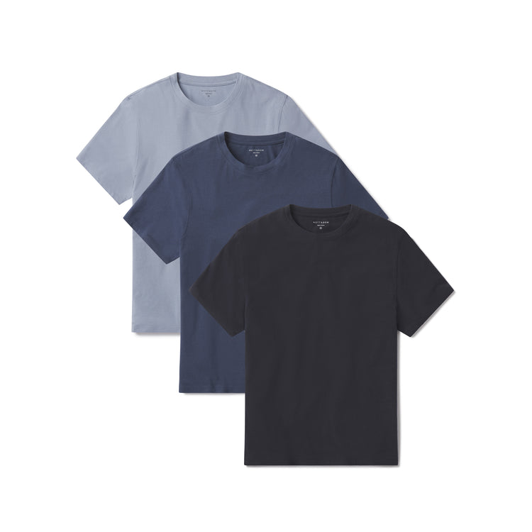 Men wearing Navy/Graphite Blue/California Blue Luxe Stretch Tee 3-Pack