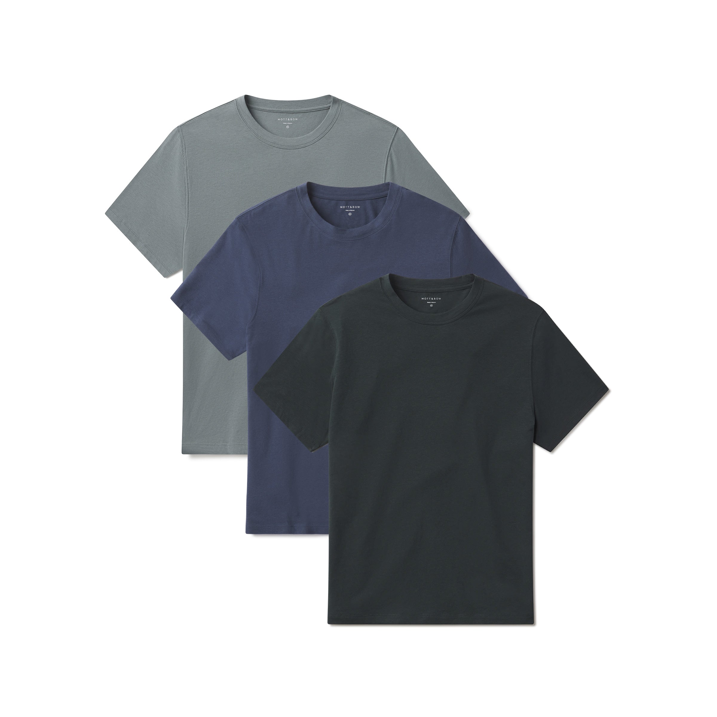 Men wearing Pine/Graphite Blue/Sea Grass Luxe Stretch Tee 3-Pack tees