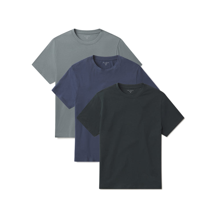 Men wearing Pine/Graphite Blue/Sea Grass Luxe Stretch Tee 3-Pack