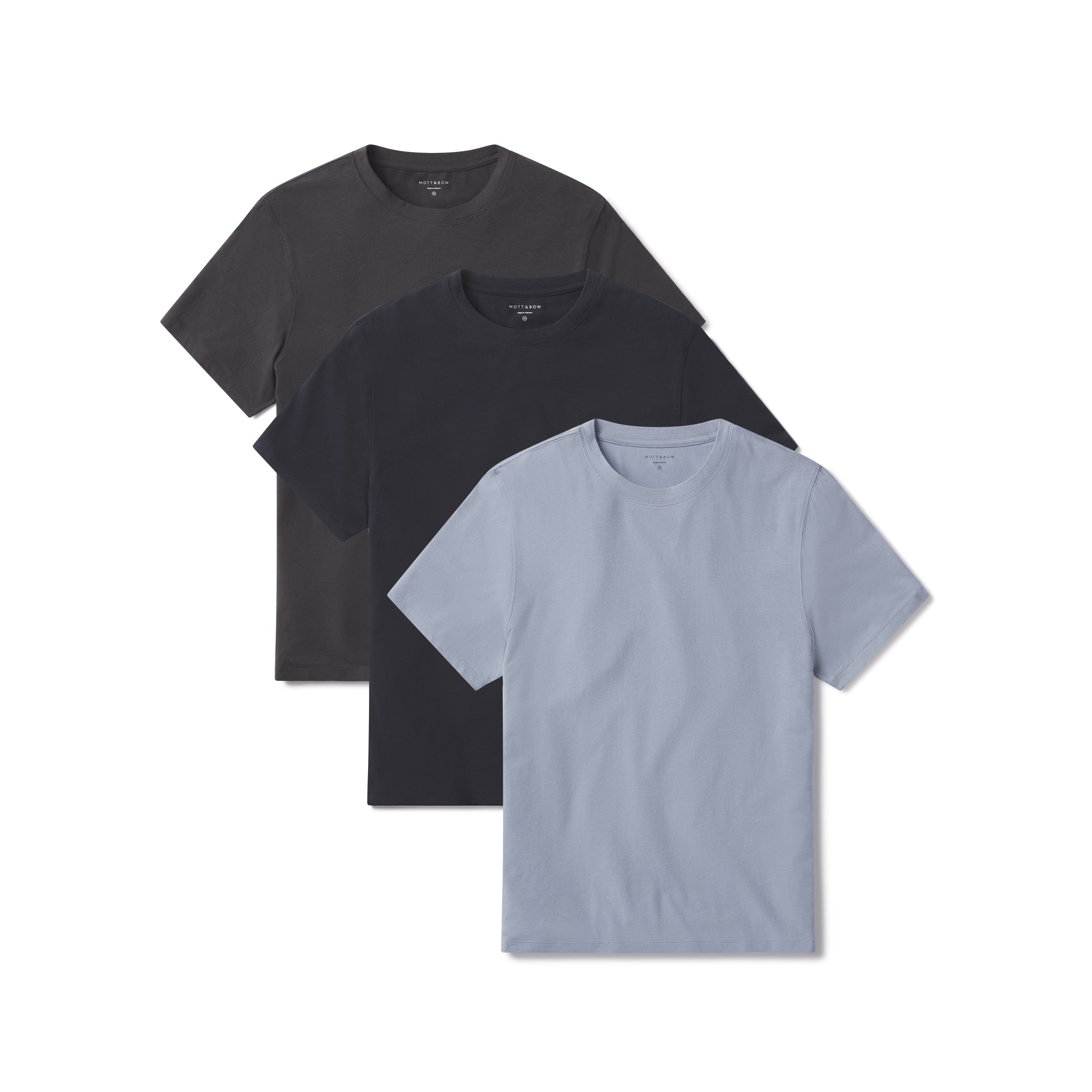 Men wearing California Blue/Navy/Dark Gray Luxe Stretch Tee 3-Pack tees
