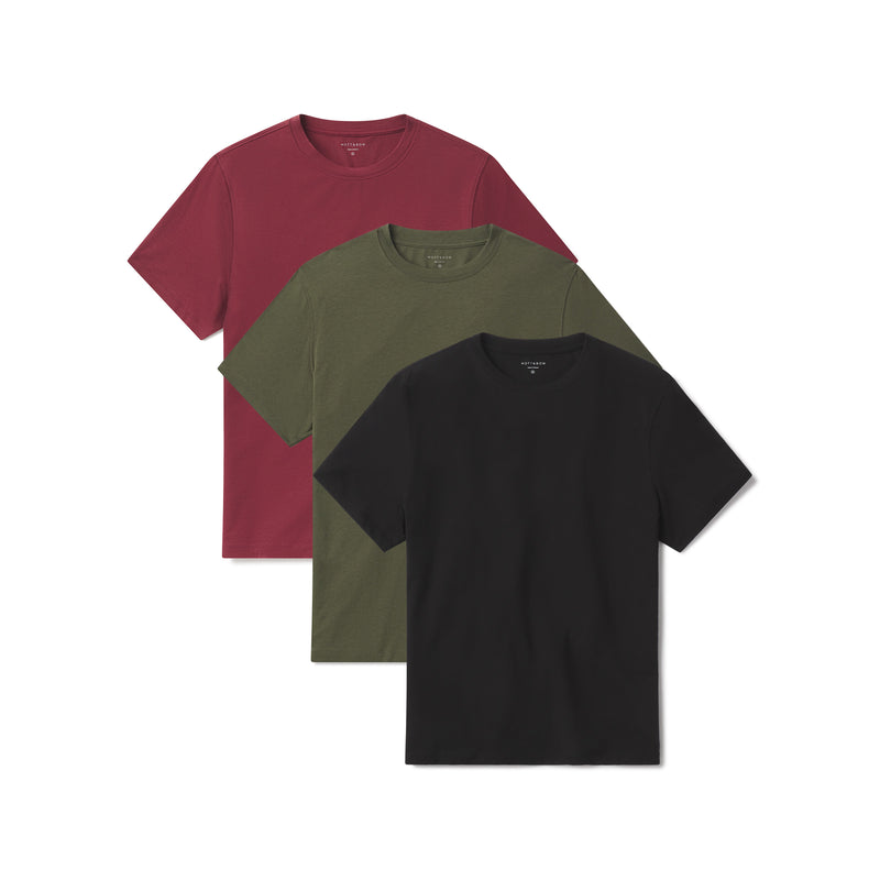 Men wearing Dark Olive/Brick Red/Black Luxe Stretch Tee 3-Pack tees
