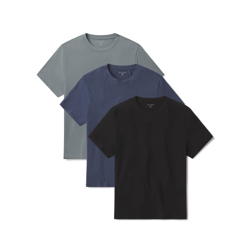 Men wearing Sea Grass/Graphite Blue/Black Luxe Stretch Tee 3-Pack tees
