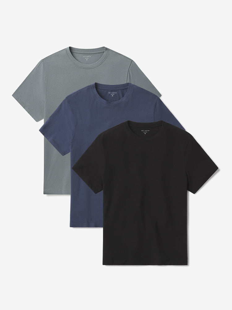 Men wearing Sea Grass/Graphite Blue/Black Luxe Stretch Tee 3-Pack