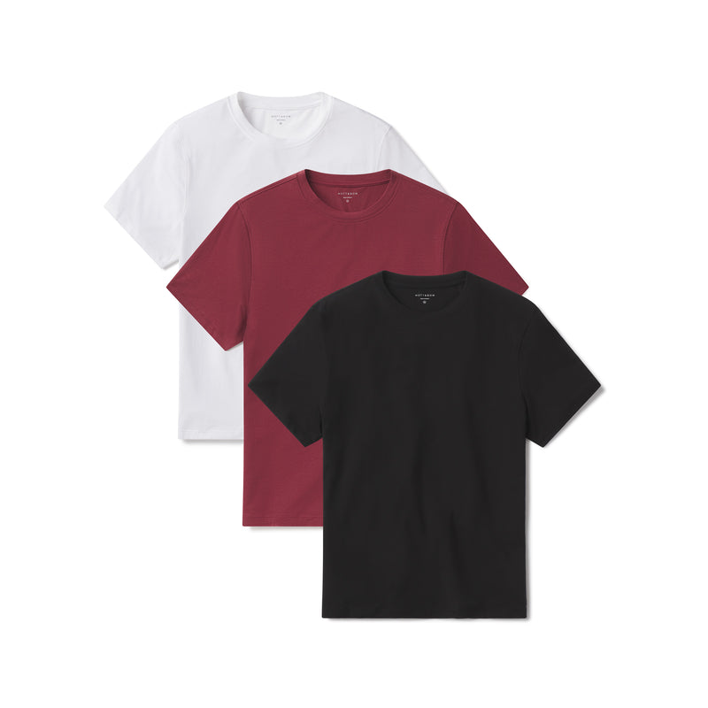 Men wearing White/Black/Brick Red Luxe Stretch Tee 3-Pack tees