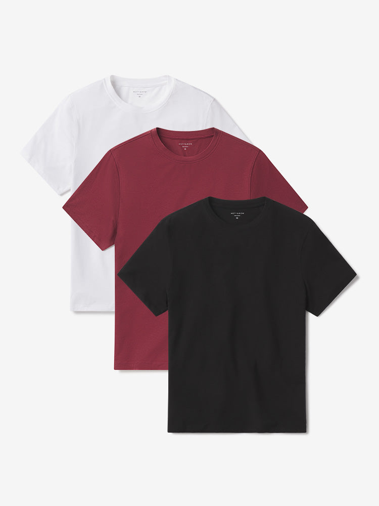 Men wearing White/Black/Brick Red Luxe Stretch Tee 3-Pack