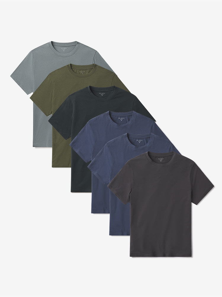 Men wearing Dark Gray/Graphite Blue/Graphite Blue/Dark Olive/Pine/Sea Grass Luxe Stretch Tee 6-Pack