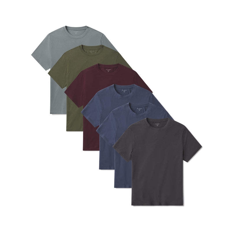 Men wearing Dark Gray/Graphite Blue/Graphite Blue/Maroon/Dark Olive/Sea Grass Luxe Stretch Tee 6-Pack tees