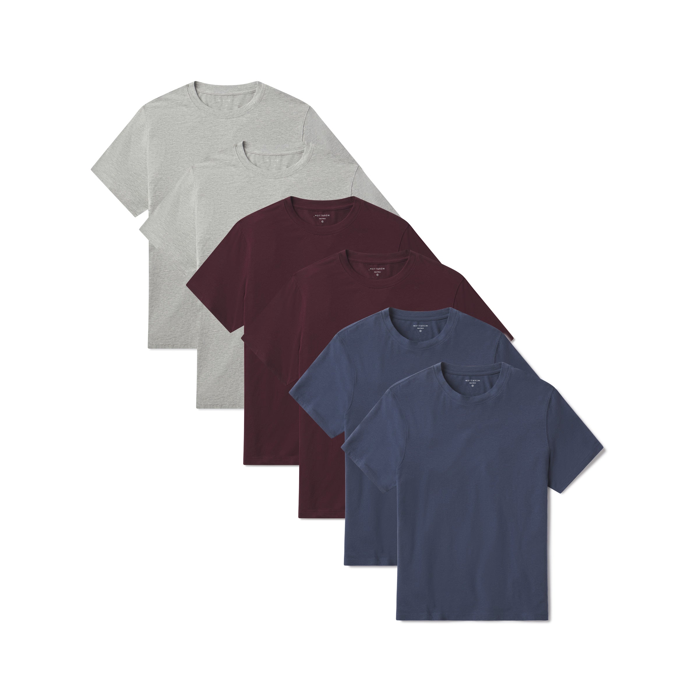 Men wearing Heather Gray/Graphite Blue/Maroon Luxe Stretch Tee 6-Pack tees