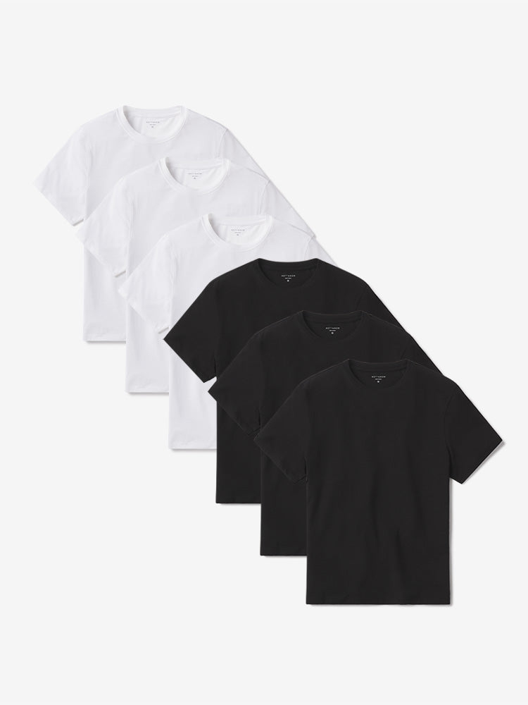 Men wearing White/Black Luxe Stretch Tee 6-Pack tees