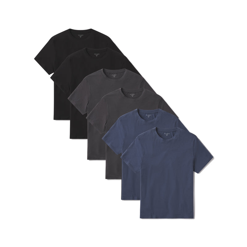 Men wearing Graphite Blue/Black/Dark Gray Luxe Stretch Tee 6-Pack tees