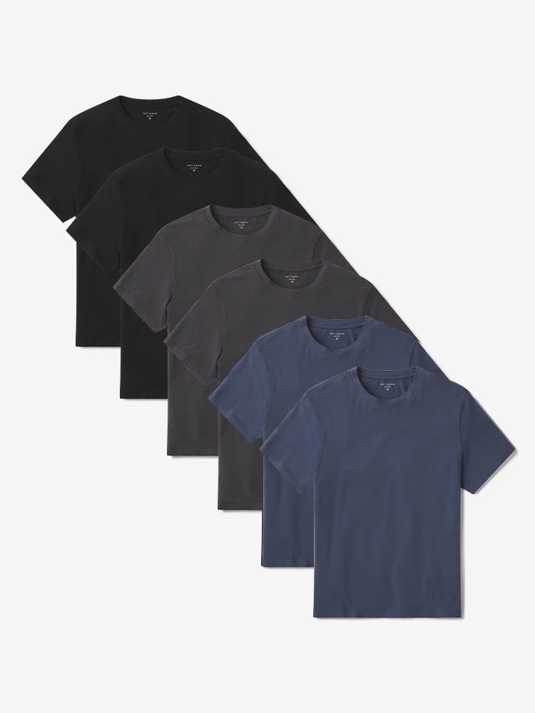 Men wearing Graphite Blue/Black/Dark Gray Luxe Stretch Tee 6-Pack