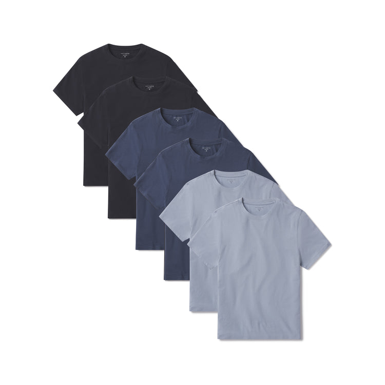 Men wearing Navy/Graphite Blue/California Blue Luxe Stretch Tee 6-Pack