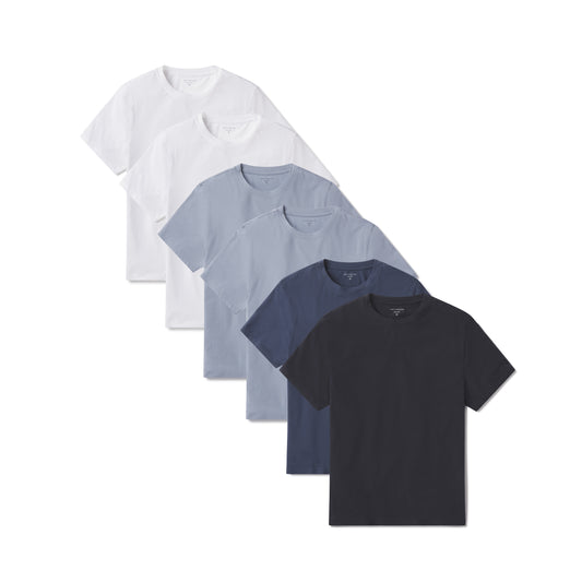 Luxe Stretch Tee 6-Pack White/California Blue/California Blue/Graphite Blue/Graphite Blue/Navy Crew tees