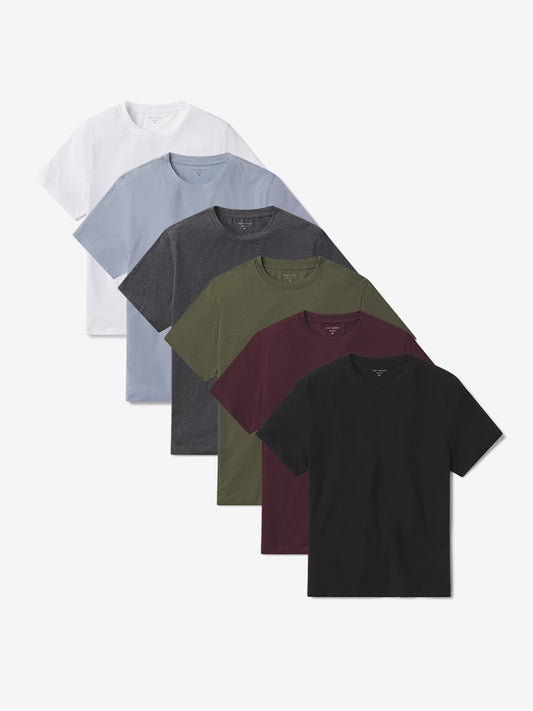 Luxe Stretch Tee 6-Pack White/California Blue/Dark Olive/Charcoal Heather/Maroon/Black Crew tees
