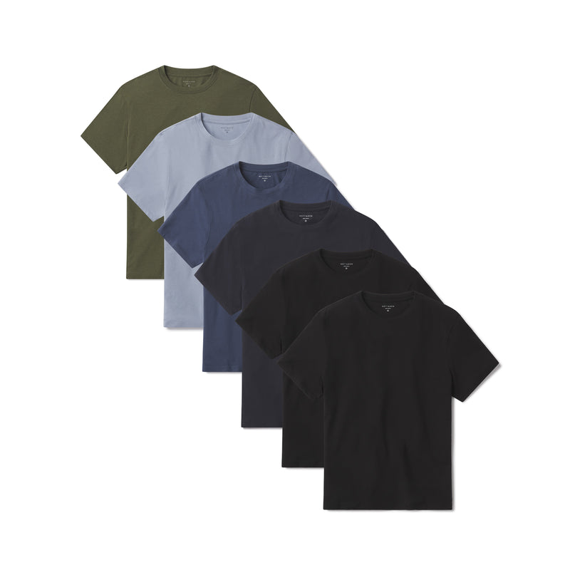 Men wearing California Blue/Graphite Blue/Navy/Dark Olive/Black/Black Luxe Stretch Tee 6-Pack tees