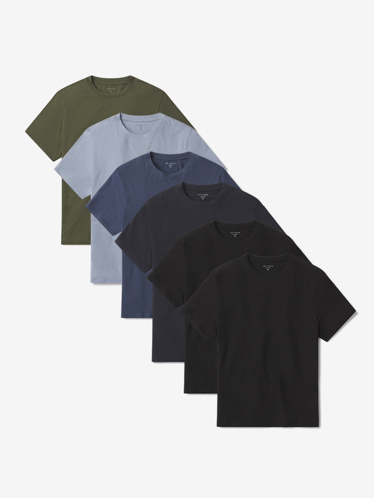 Men wearing California Blue/Graphite Blue/Navy/Dark Olive/Black/Black Luxe Stretch Tee 6-Pack tees
