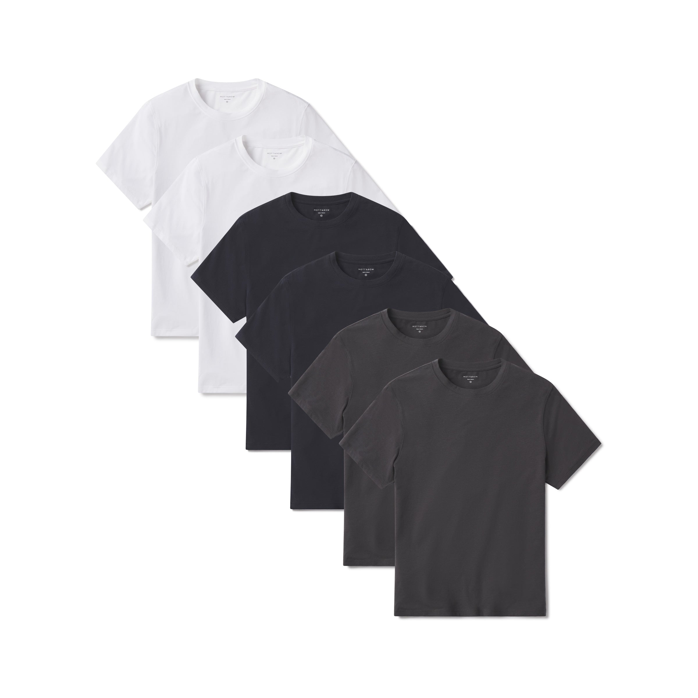 Men wearing White/Navy/Dark Gray Luxe Stretch Tee 6-Pack tees