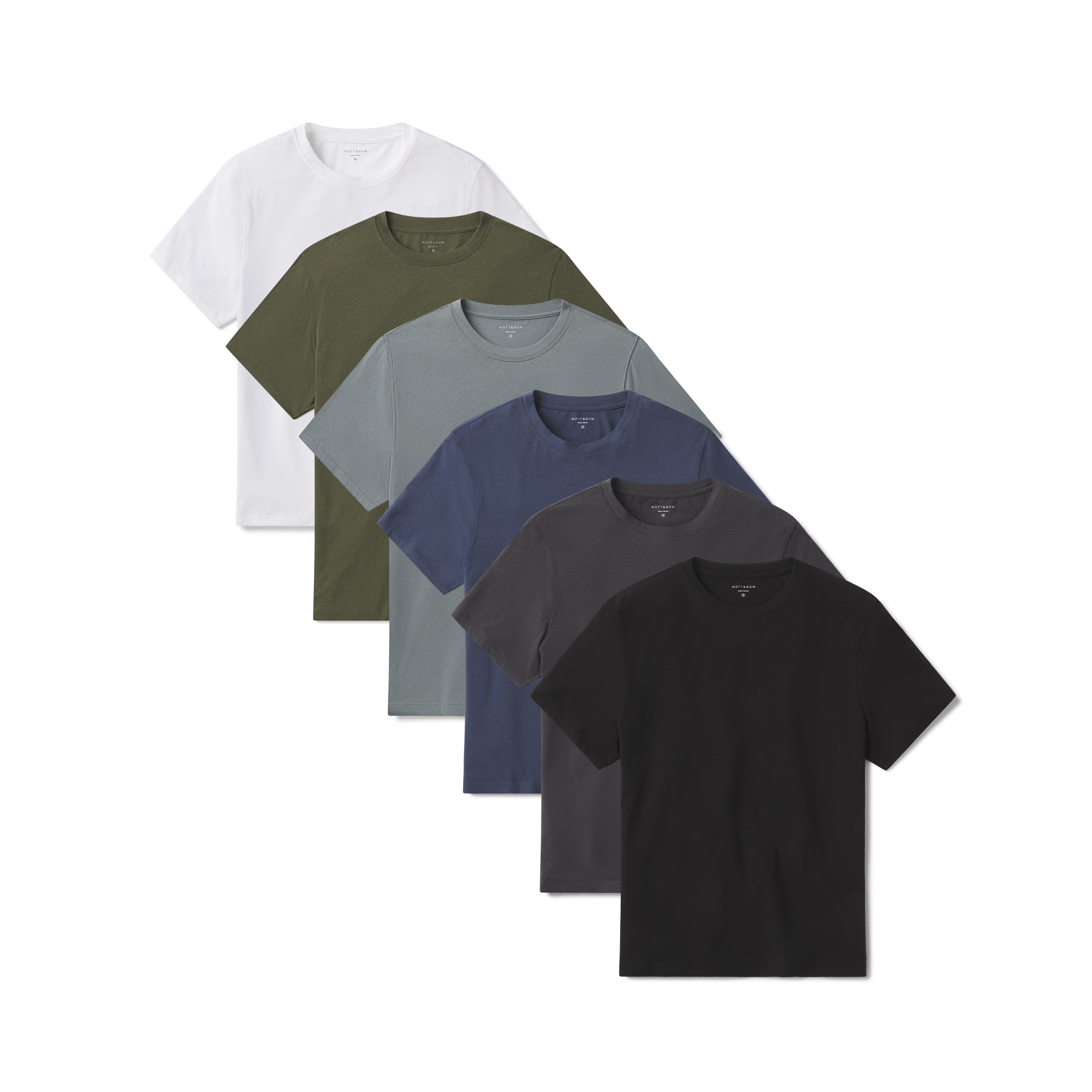 Men wearing White/Black/Graphite Blue/Sea Grass/Dark Olive/Dark Gray Luxe Stretch Tee 6-Pack tees