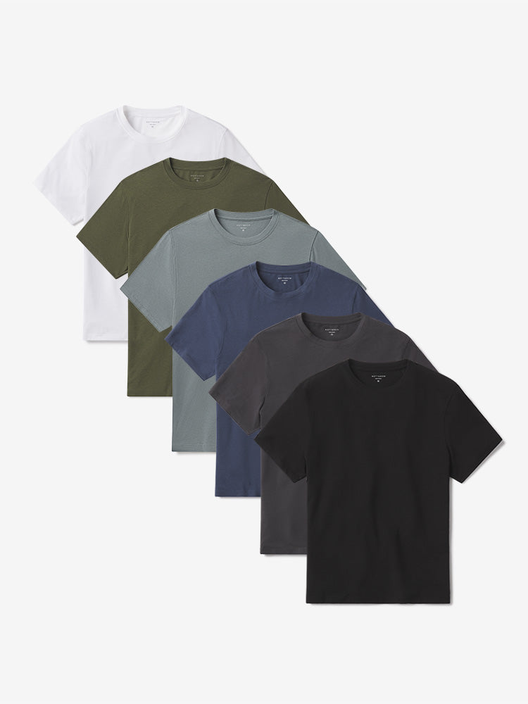 Men wearing White/Black/Graphite Blue/Sea Grass/Dark Olive/Dark Gray Luxe Stretch Tee 6-Pack tees