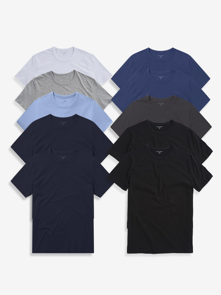 Men wearing Black/Black/White/Navy/Navy/Baltic Blue/Baltic Blue/Dark Gray/California Blue/Heather Gray Classic Crew Driggs 10-Pack