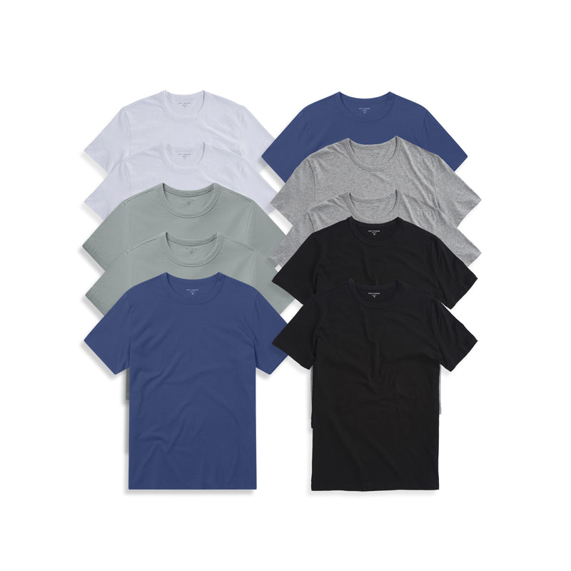Men wearing White/Gray Green/Graphite Blue/Heather Gray/Black Classic Crew Driggs 10-Pack tees